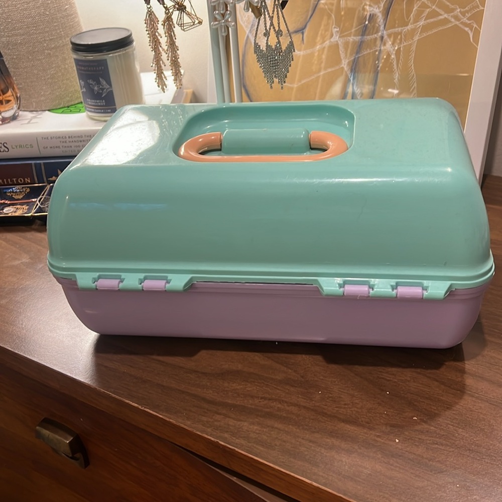 Caboodles Aqua/Purple Tiered Makeup Travel Case Mirror Plastic - Picture 3 of 6